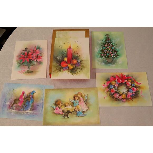 Vintage Christmas Cards Mica Sparkles Boxed Coronation - 18 Cards - Picture 1 of 7
